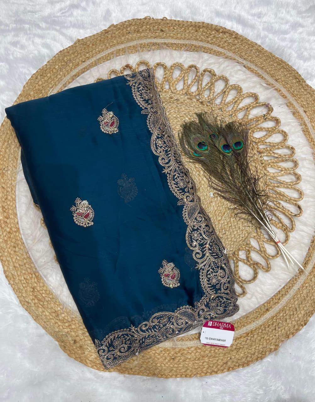 BS-SWAYAMVAR SATIN FABRIC SAREE WITH BEAUTIFULLY CRAFTED WITH THREAD AND EMBORIDERY WORK WITH WONDERFUL COLOURMATCHING ABSOLUTE MASTERPIECE