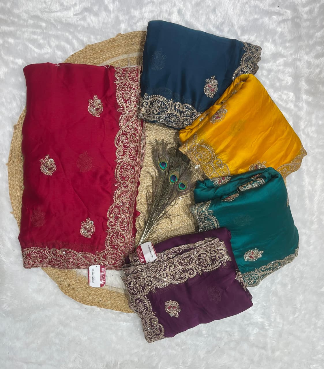 BS-SWAYAMVAR SATIN FABRIC SAREE WITH BEAUTIFULLY CRAFTED WITH THREAD AND EMBORIDERY WORK WITH WONDERFUL COLOURMATCHING ABSOLUTE MASTERPIECE