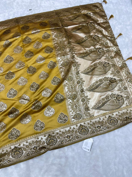 AJ-KHER KOTA LITCHI SILK WITH CHAMPION JAREE WITH BEAUTIFUL BOX BODY DESIGN WITH RICH PALLU AND TASSELS ATTACHED