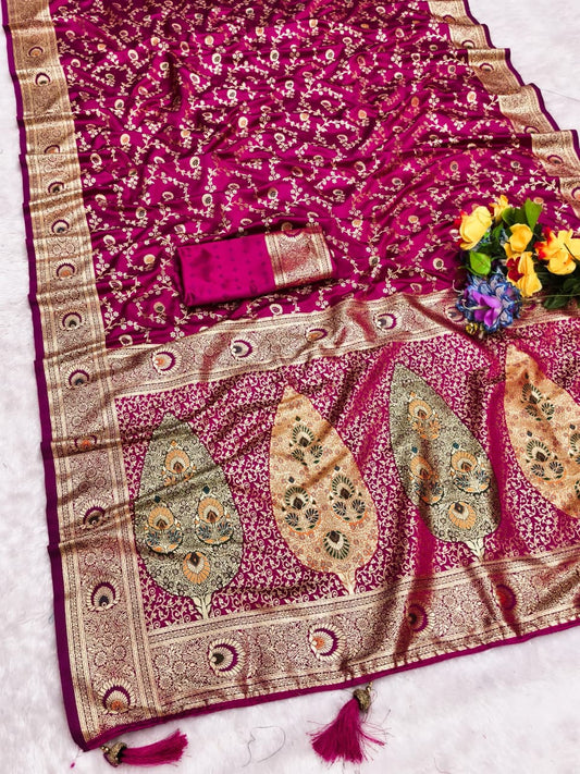 AJ-PHUKET SATIN SILK SAREE WITH DUSTY MATCHING HEAVY RICH PALLU WITH JHAL MEENA DESIGN