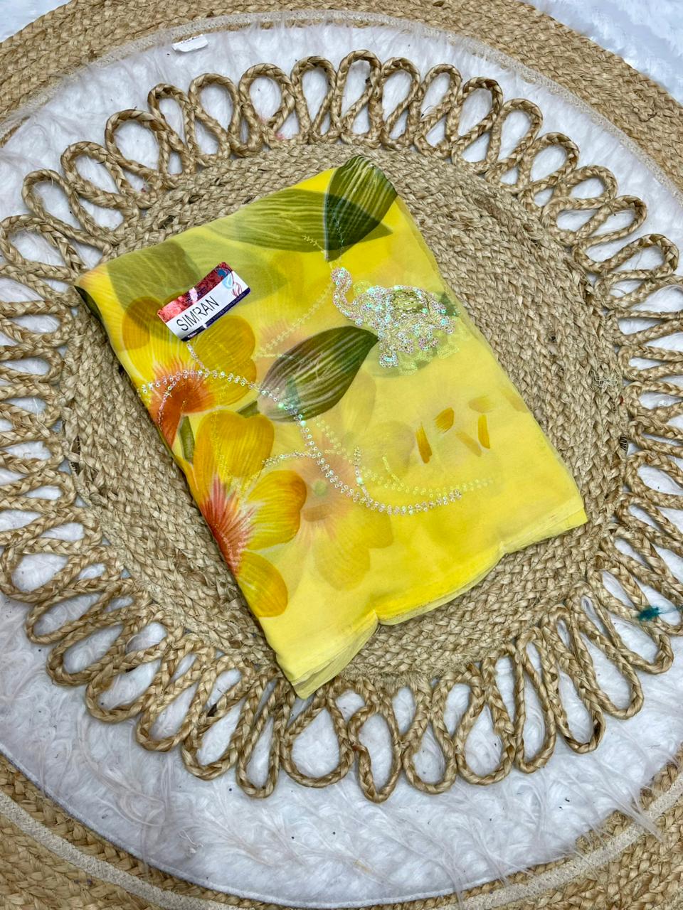 KAS-SIMRAN FANCY PRINTED SAREE WITH HEAVY SEQUENCE WORK GAJRAJ DESIGN
