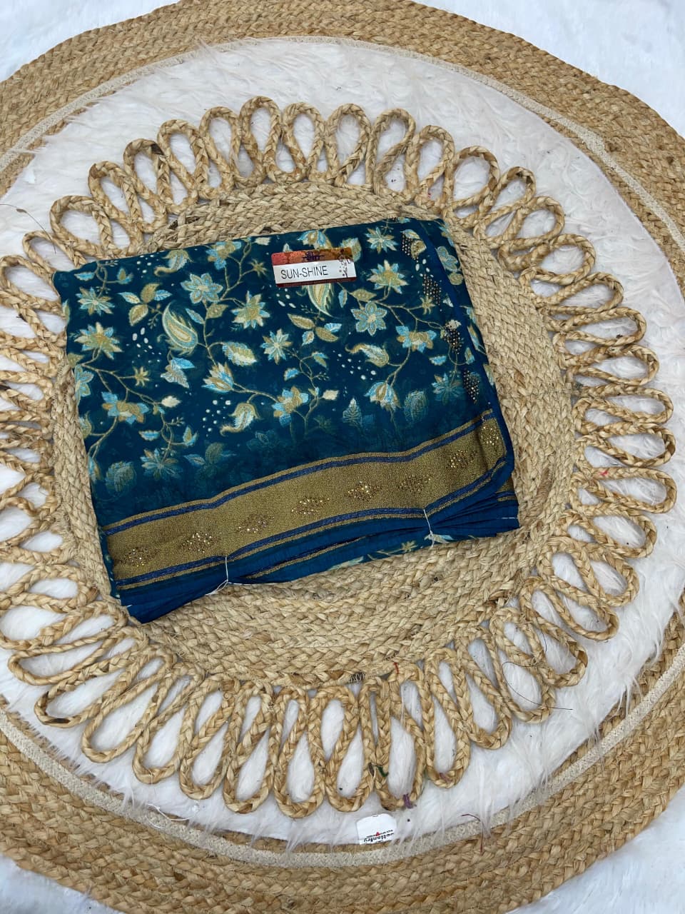 KAS-SUNSHINE FANCY PRINTED SAREE WITH VISCOS PATTA WITH DMC SIROSKI WORK