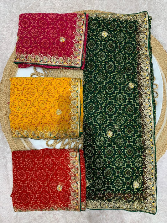 KAS-KASHI-B Premium BANDHANI SAREE WITH BEAUTIFUL PETHA WORK WITH BEAUTIFUL BUTTI ALL OVER