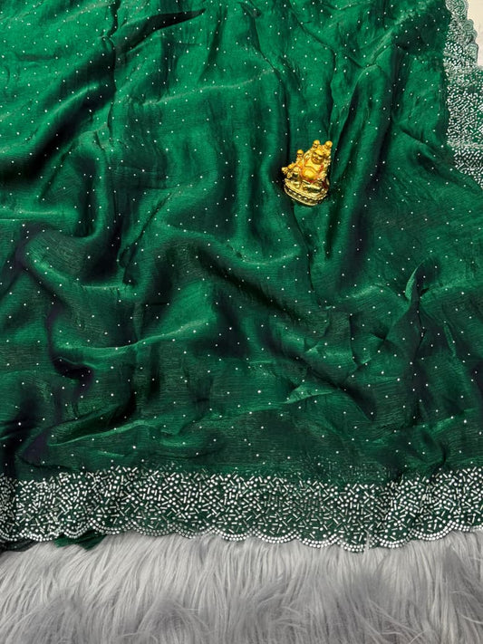 NN-2065 Space silk fabric with jharkhan pp guming work allover saree with tone to tone jharkhan work blouse