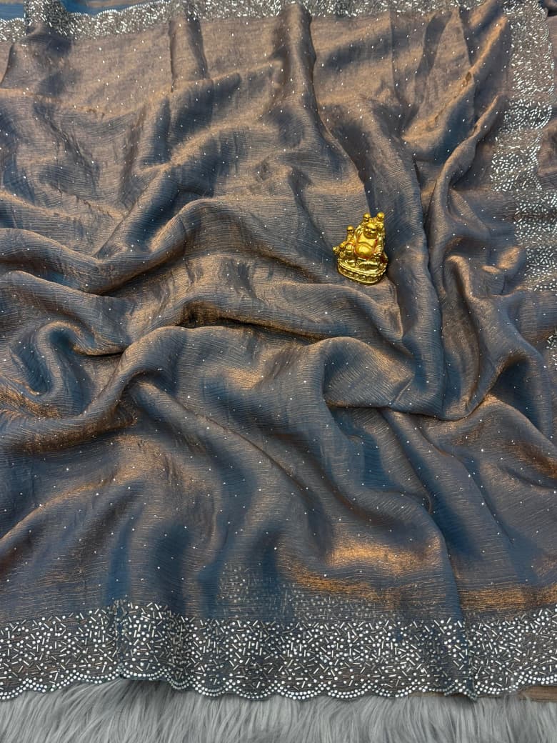 NN-2065 Space silk fabric with jharkhan pp guming work allover saree with tone to tone jharkhan work blouse