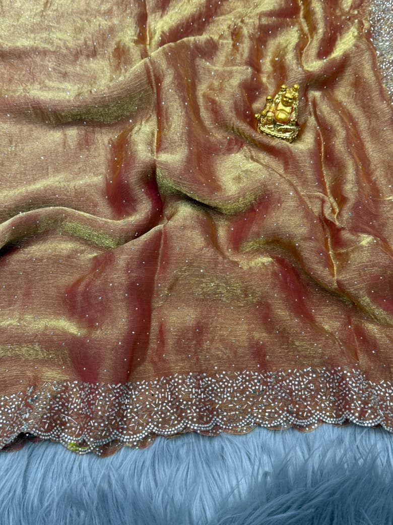 NN-2065 Space silk fabric with jharkhan pp guming work allover saree with tone to tone jharkhan work blouse