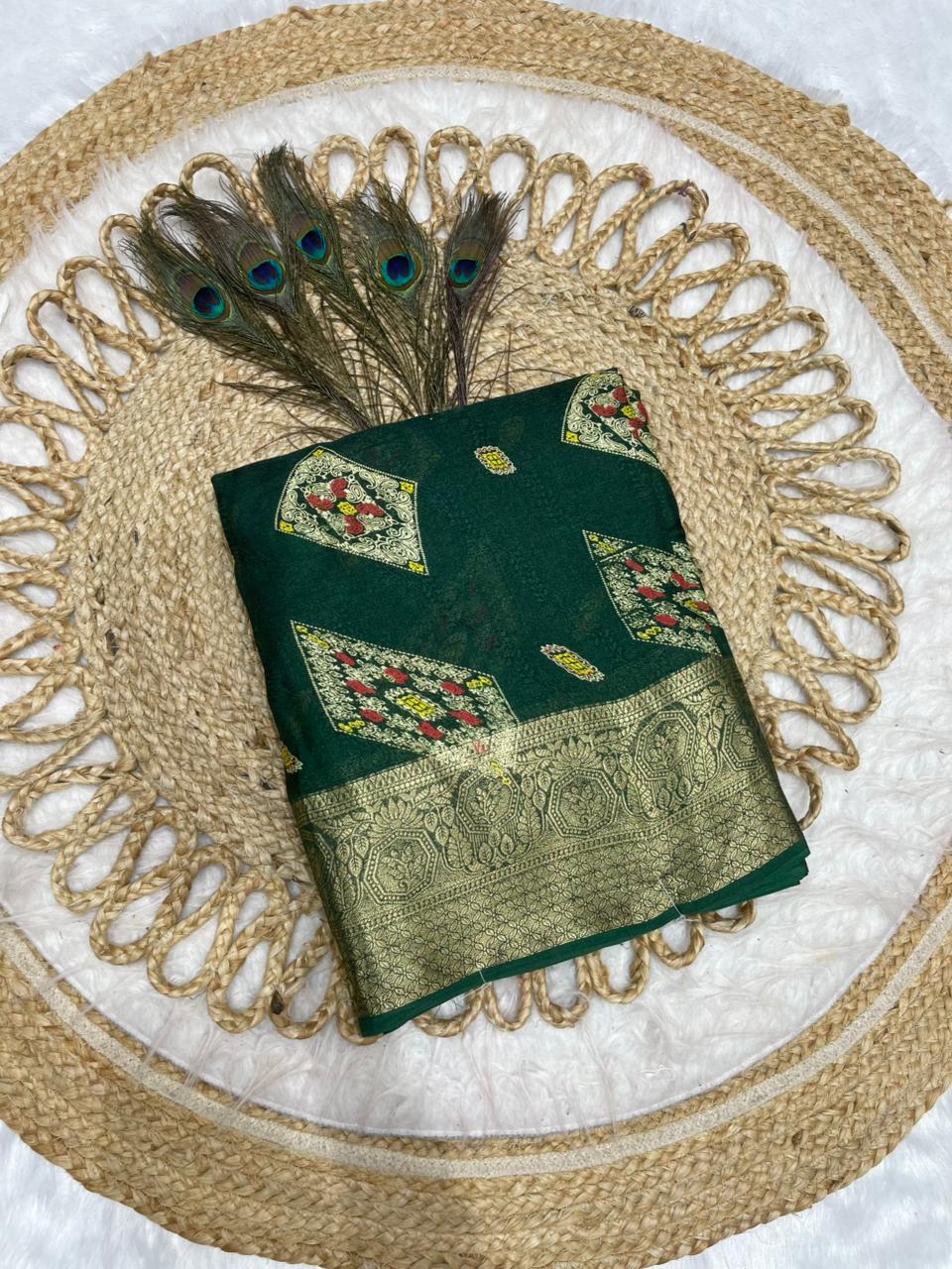 KAS-RAM-LAKHAN-4 FANCY PEACOCK PRINT SAREE WITH JACKQAURD BORDER