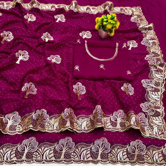 DF-MALTI FANCY PREMIUM SIMMER SAREE WITH BEAUTIFUL THREAD AND EMBORIDERY WORK WITH SIROSKI ALL OVER