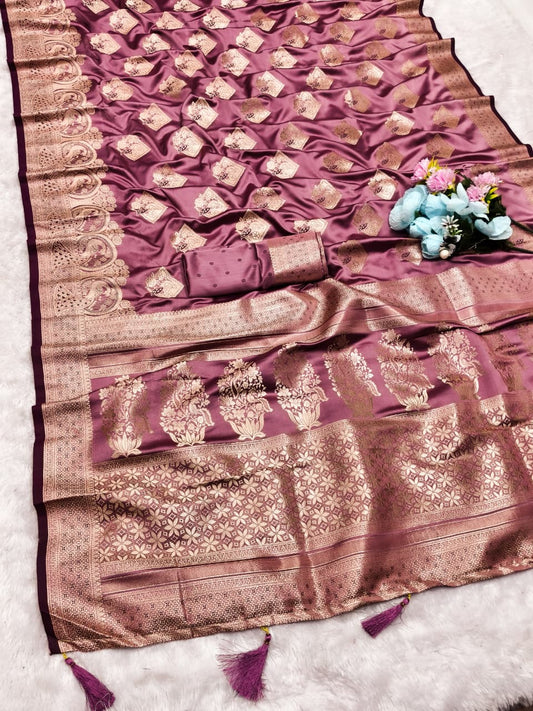 AJ-DIVYA-JYOTI SATIN MULBERRY SILK SAREE WITH HEAVY PALLU WITH BEAUTIFUL PATLI WORK DUSTY COLOR MATCHING