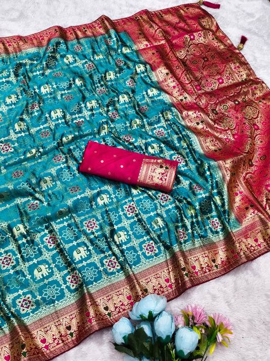 AJ-SATIN-GHARCHOLA SATIN SILK SAREE WITH GHATCHOLA BANDANI DESIGN WITH CHAAP DYING WITH CONTRAST BORDER WITH LUXURY TASSELS