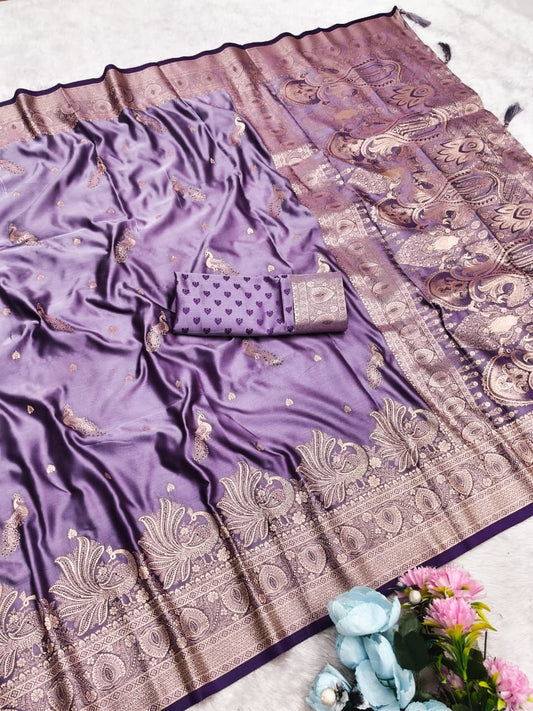 AJ-SATHIYA SATIN MULBERRY SILK SAREE WITH HEAVY PALLU WITH BEAUTIFUL PATLI WORK DUSTY COLOR MATCHING