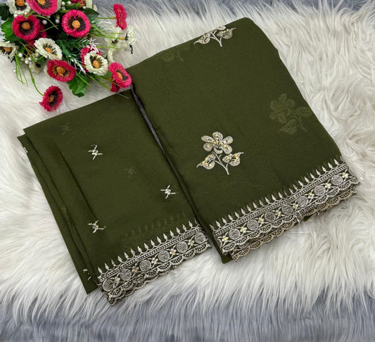 NN-2066 Star georgett fabric with c-pallu with multi colour work desgin with Contrast rich embroidary heavy work blouse