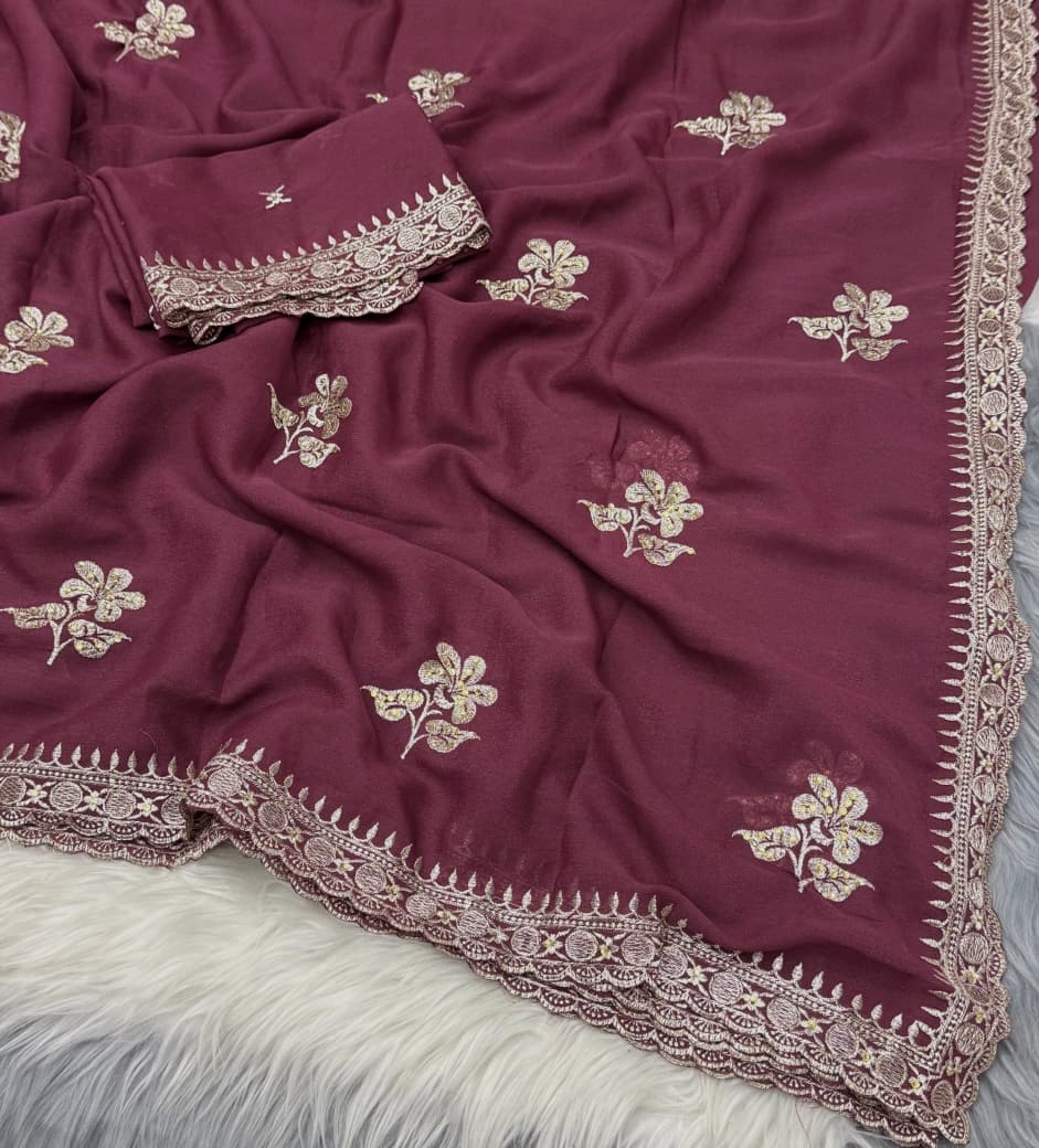 NN-2066 Star georgett fabric with c-pallu with multi colour work desgin with Contrast rich embroidary heavy work blouse