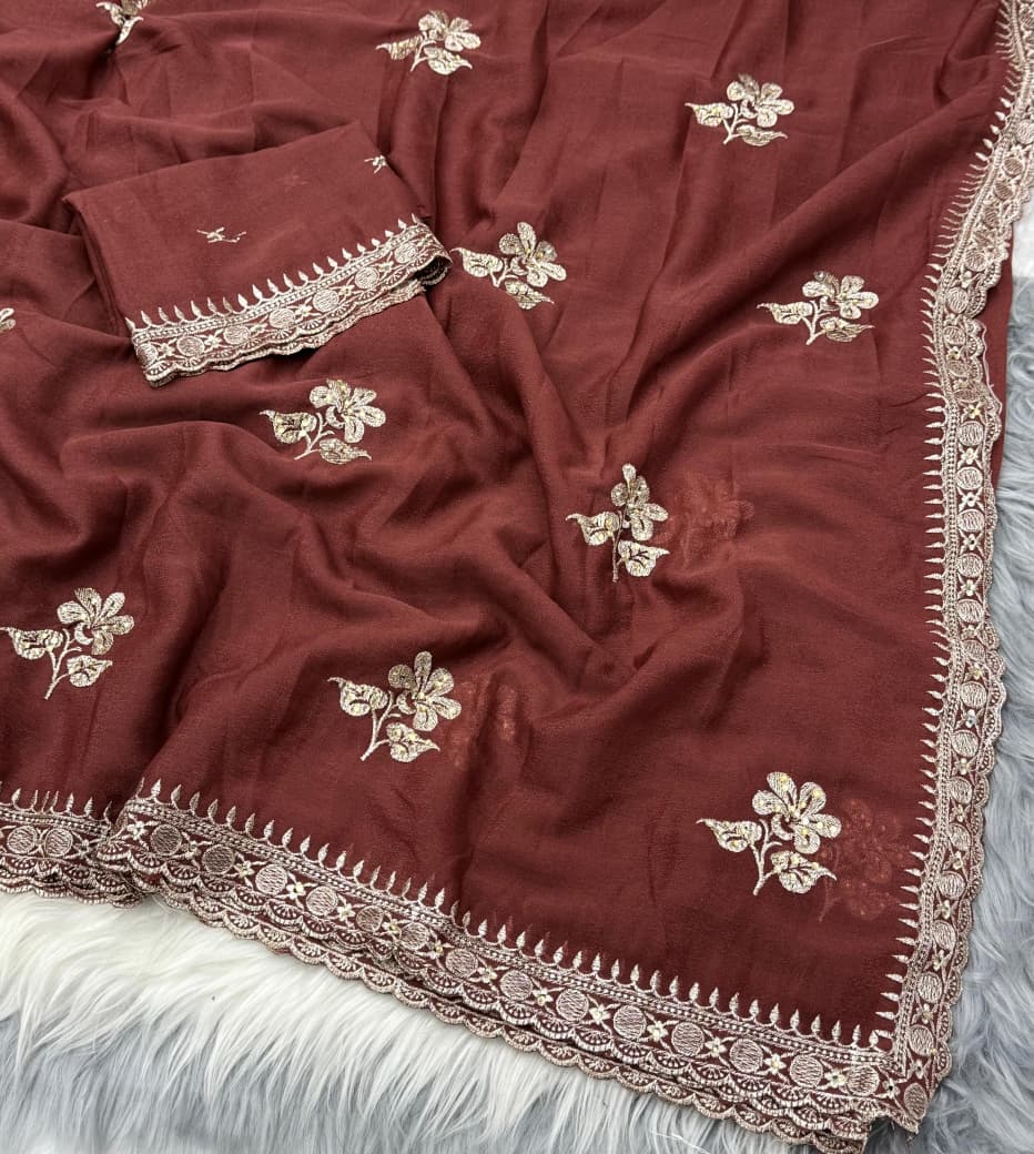 NN-2066 Star georgett fabric with c-pallu with multi colour work desgin with Contrast rich embroidary heavy work blouse