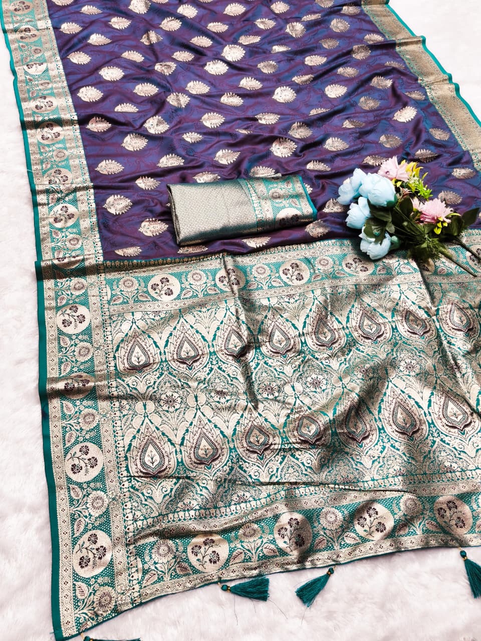 AJ-QUEENEE SOFT 50/600 SILK SAREE WITH WEAVING WITH HEAVY DESIGN WITH CONTRAST BODY PALLU AND BLOUSE