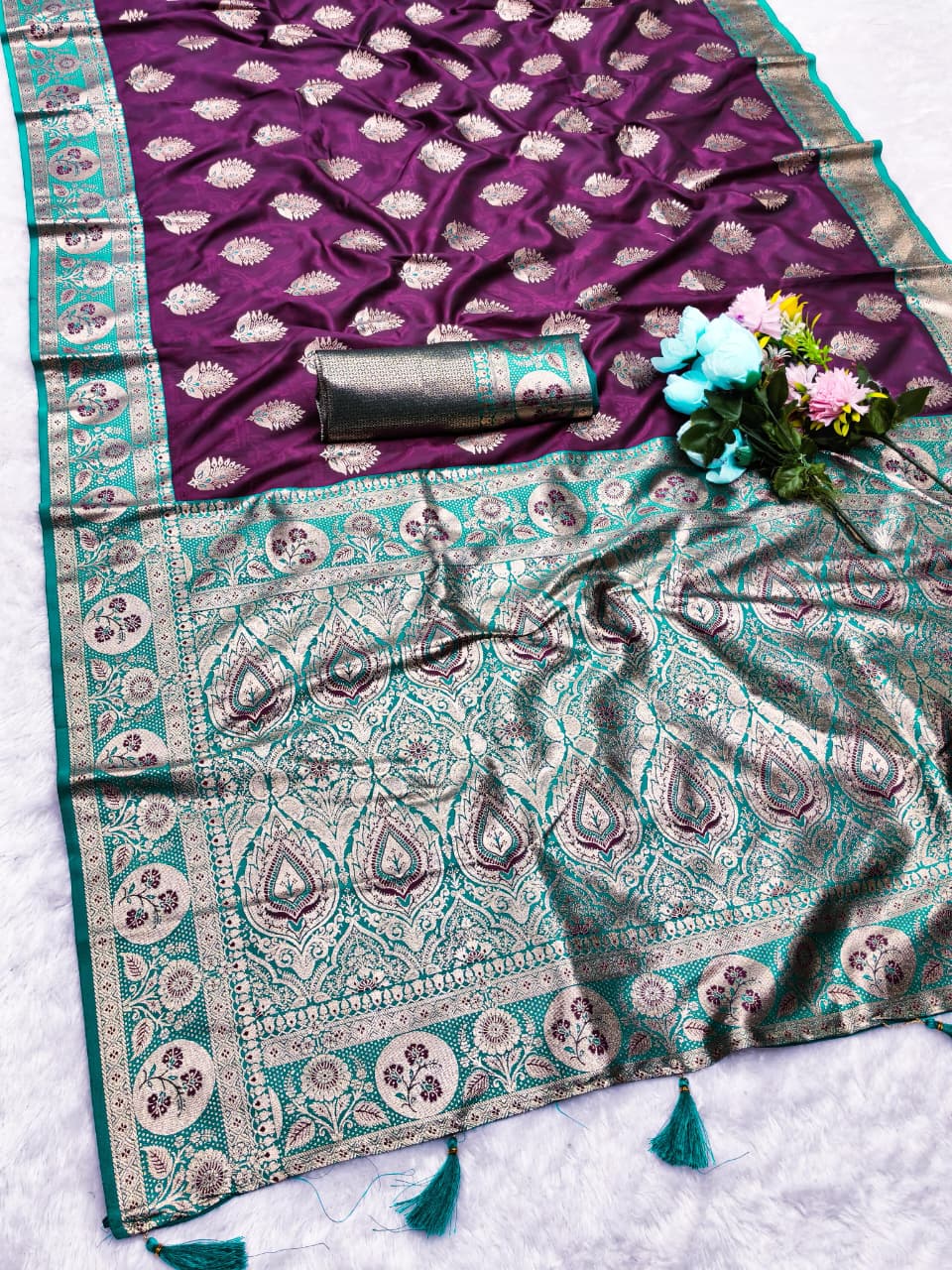 AJ-QUEENEE SOFT 50/600 SILK SAREE WITH WEAVING WITH HEAVY DESIGN WITH CONTRAST BODY PALLU AND BLOUSE