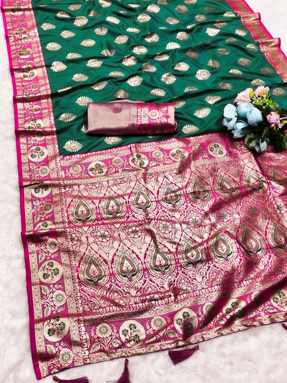 AJ-QUEENEE SOFT 50/600 SILK SAREE WITH WEAVING WITH HEAVY DESIGN WITH CONTRAST BODY PALLU AND BLOUSE