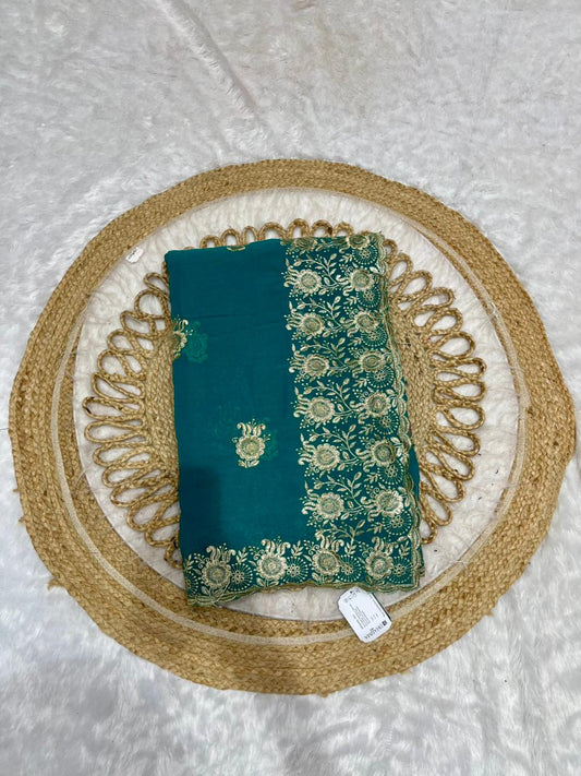 DF-KAJU SIMMER SAREE WITH BEAUTIFUL HEAVY EMBORIDERY WORK