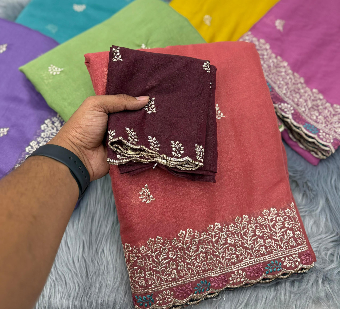 NN-2073 orgenza pattern saree with beautiful satin patta allover saree with embroidary work allover saree with contrast rich embroidary blouse