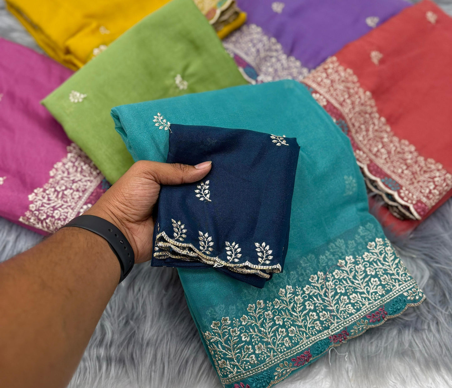 NN-2073 orgenza pattern saree with beautiful satin patta allover saree with embroidary work allover saree with contrast rich embroidary blouse