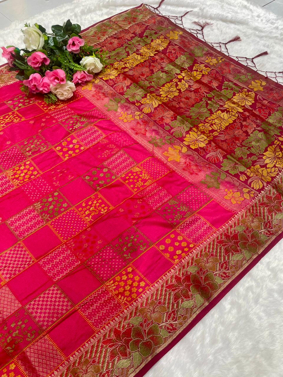 AJ-KIMORA MONICA SILK SAREE WITH 2D DYING WITH FLOWER ELEGANT RICH PALLU WITH BEAUTFIUL BANDANI DESIGN ON BODY WITH HEAVY BLOUSE
