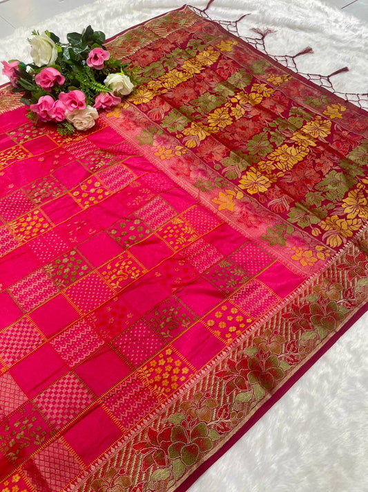 AJ-KIMORA MONICA SILK SAREE WITH 2D DYING WITH FLOWER ELEGANT RICH PALLU WITH BEAUTFIUL BANDANI DESIGN ON BODY WITH HEAVY BLOUSE