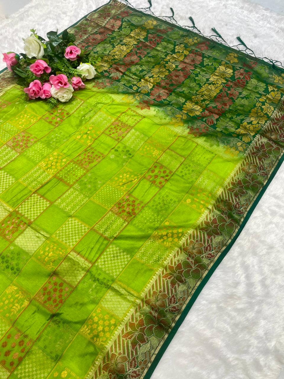 AJ-KIMORA MONICA SILK SAREE WITH 2D DYING WITH FLOWER ELEGANT RICH PALLU WITH BEAUTFIUL BANDANI DESIGN ON BODY WITH HEAVY BLOUSE