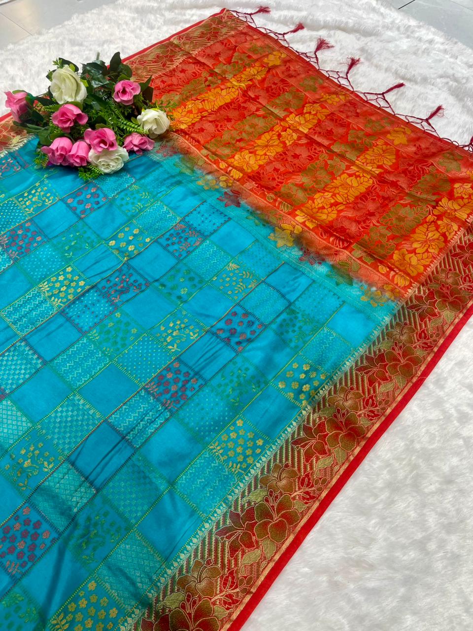 AJ-KIMORA MONICA SILK SAREE WITH 2D DYING WITH FLOWER ELEGANT RICH PALLU WITH BEAUTFIUL BANDANI DESIGN ON BODY WITH HEAVY BLOUSE