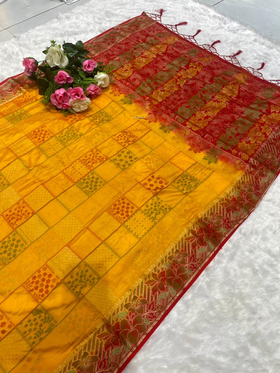 AJ-KIMORA MONICA SILK SAREE WITH 2D DYING WITH FLOWER ELEGANT RICH PALLU WITH BEAUTFIUL BANDANI DESIGN ON BODY WITH HEAVY BLOUSE