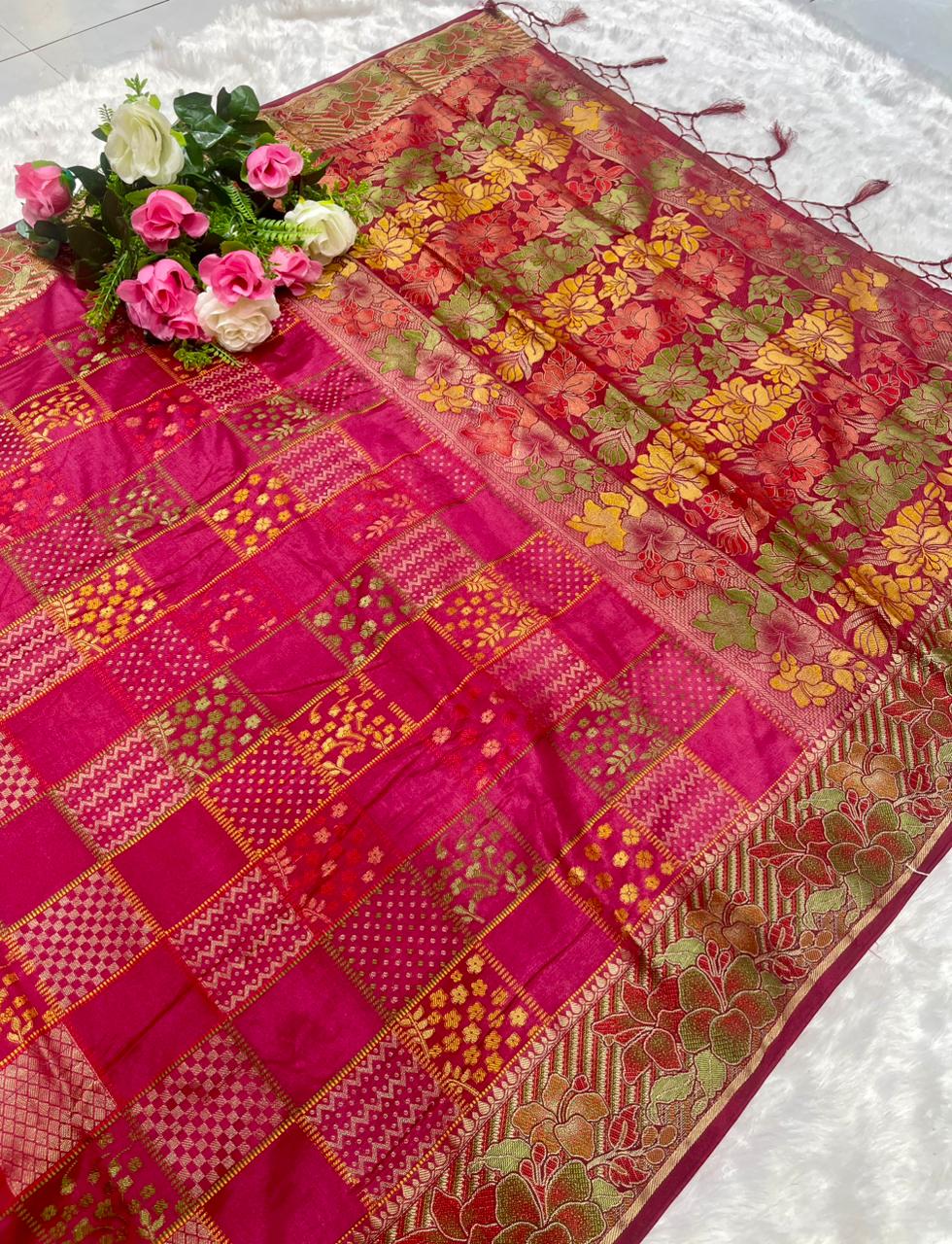 AJ-KIMORA MONICA SILK SAREE WITH 2D DYING WITH FLOWER ELEGANT RICH PALLU WITH BEAUTFIUL BANDANI DESIGN ON BODY WITH HEAVY BLOUSE