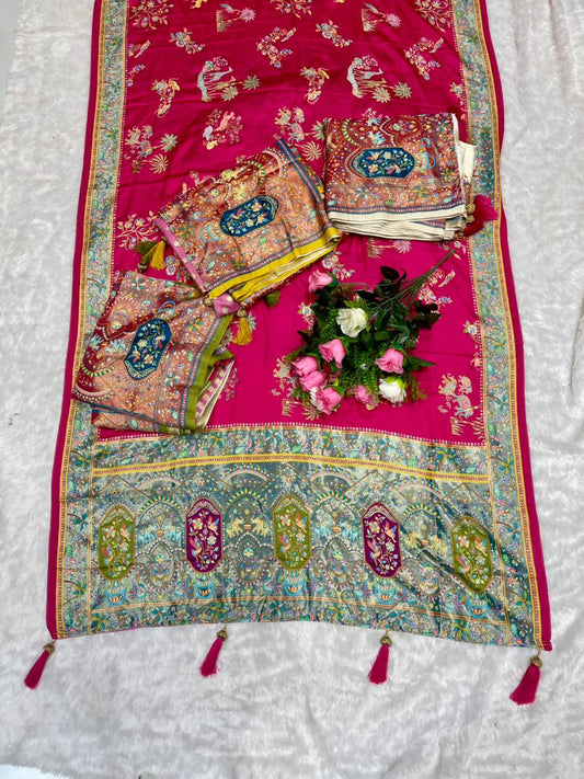 AJ-POSITION-BOSS GAJJI SILK SAREE WITH REAL PURE POSITION PRINT SAREE BEAUTFIUL VISCOS PALLU WITH HEAVY BODY DESIGN WITH 6.50 MTR CUT SUPER TRENDING PRODUCT