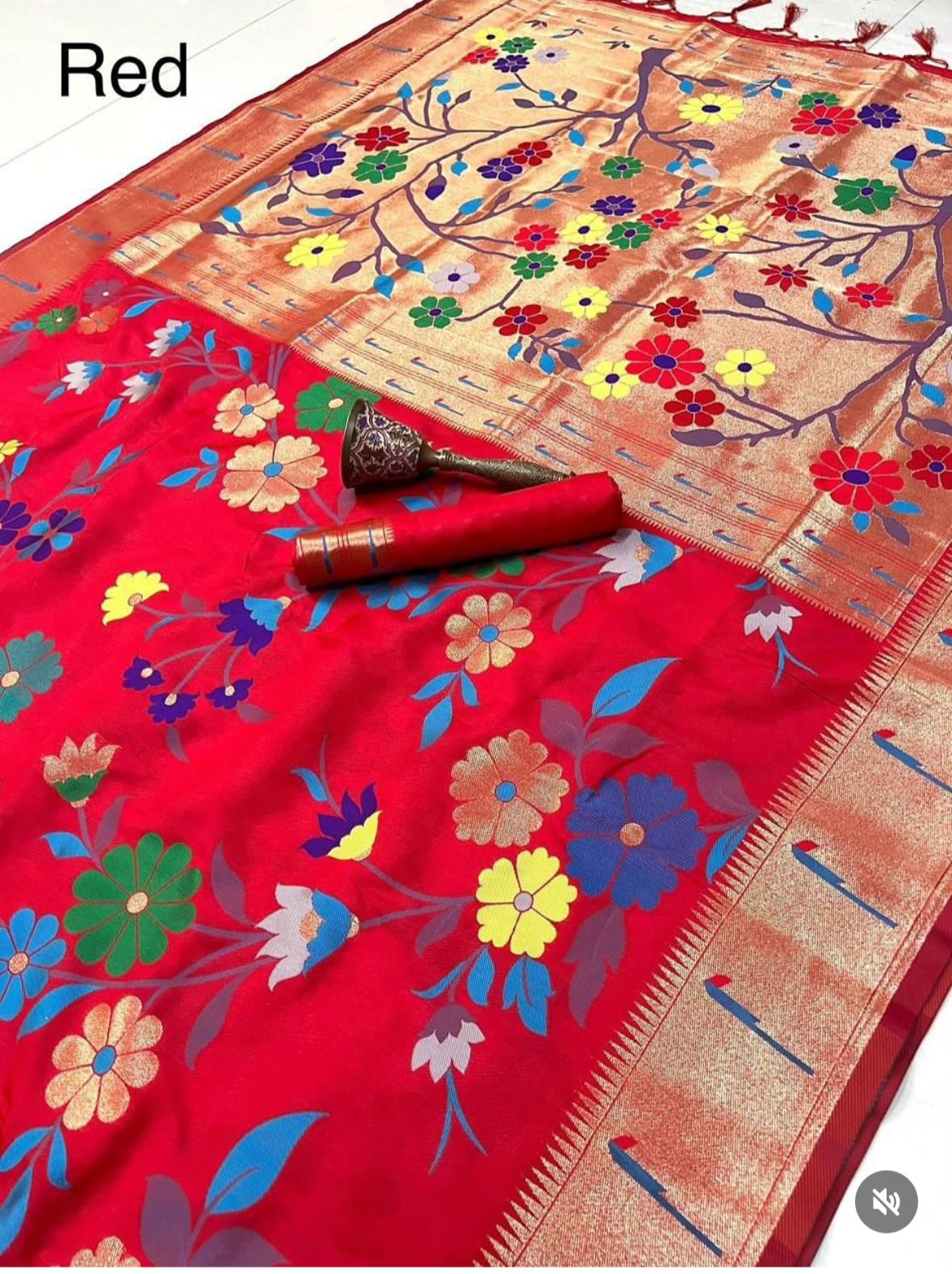 AJ-MANDAKINI SOFT SILK 50/600 WITH RICH PALLU AND PAITHANI BORDER WITH MULTI FLOWER DESIGN VIRAL ONLINE DESIGN