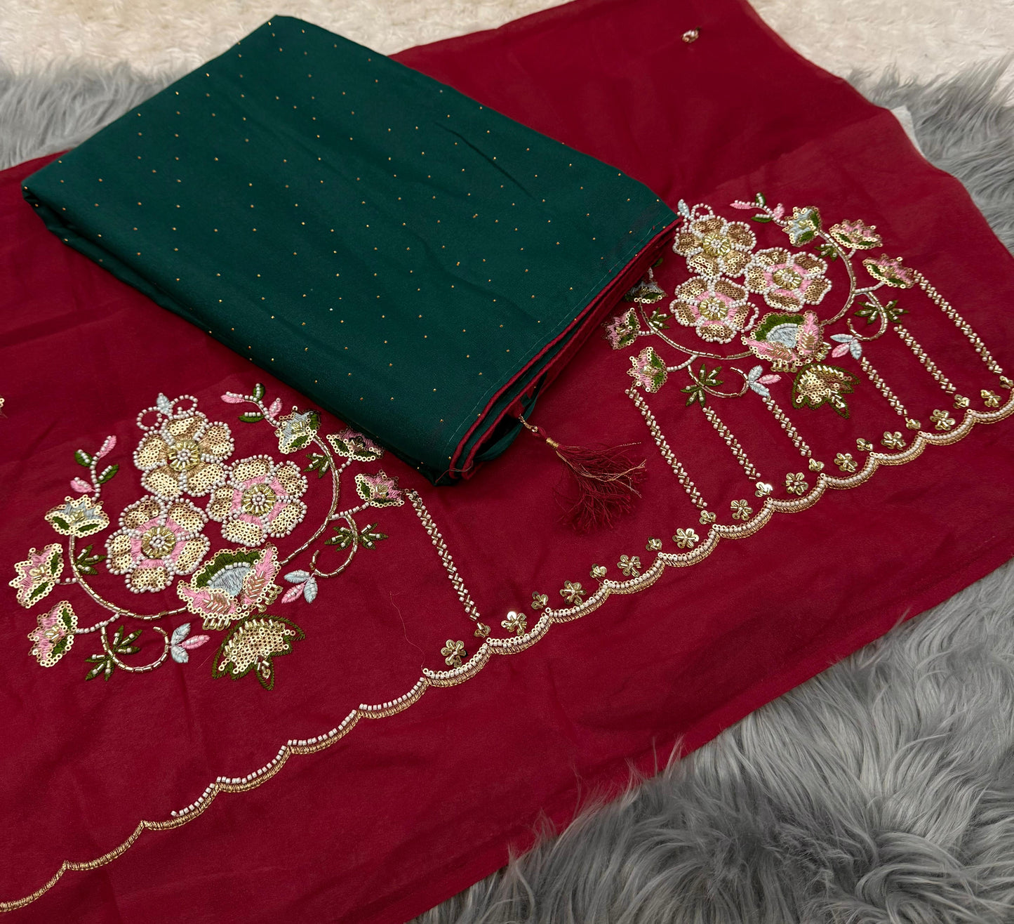 NN-2068 Star chiffon fabric with chatni work with beautiful pipping allover saree with latkan on it with contrast heavy handwork blouse