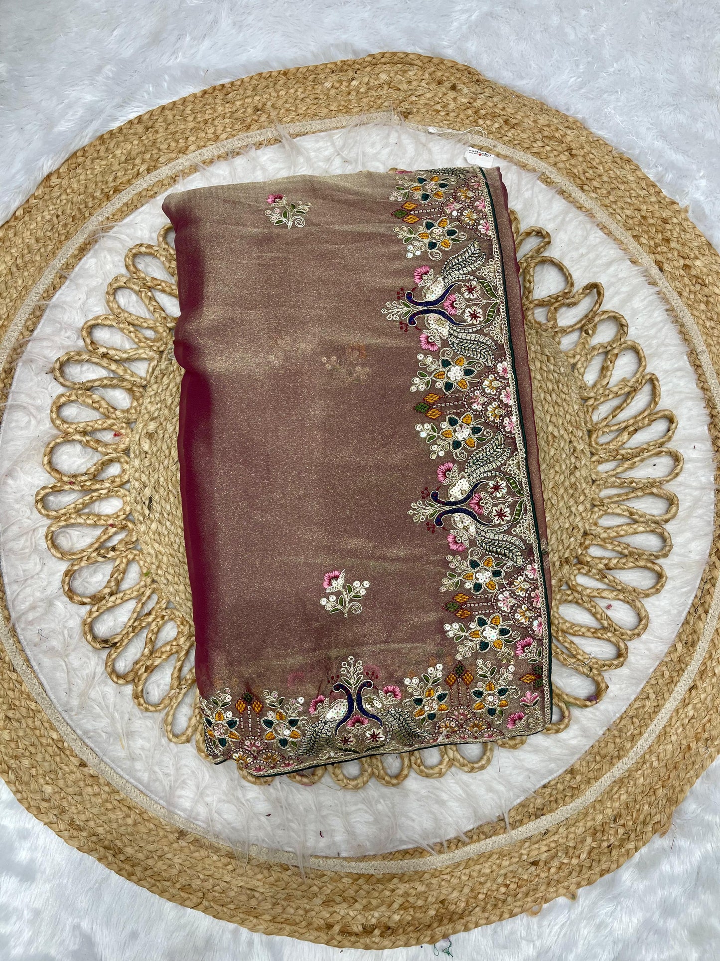 BS-BOOSTER NC MOSS SAREE ADDITIONALLY WITH THREAD WORK AND EMBROIDERY WORK WITH SEQUENCE WORK BEAUTIFUL PEACOCK DESIGN