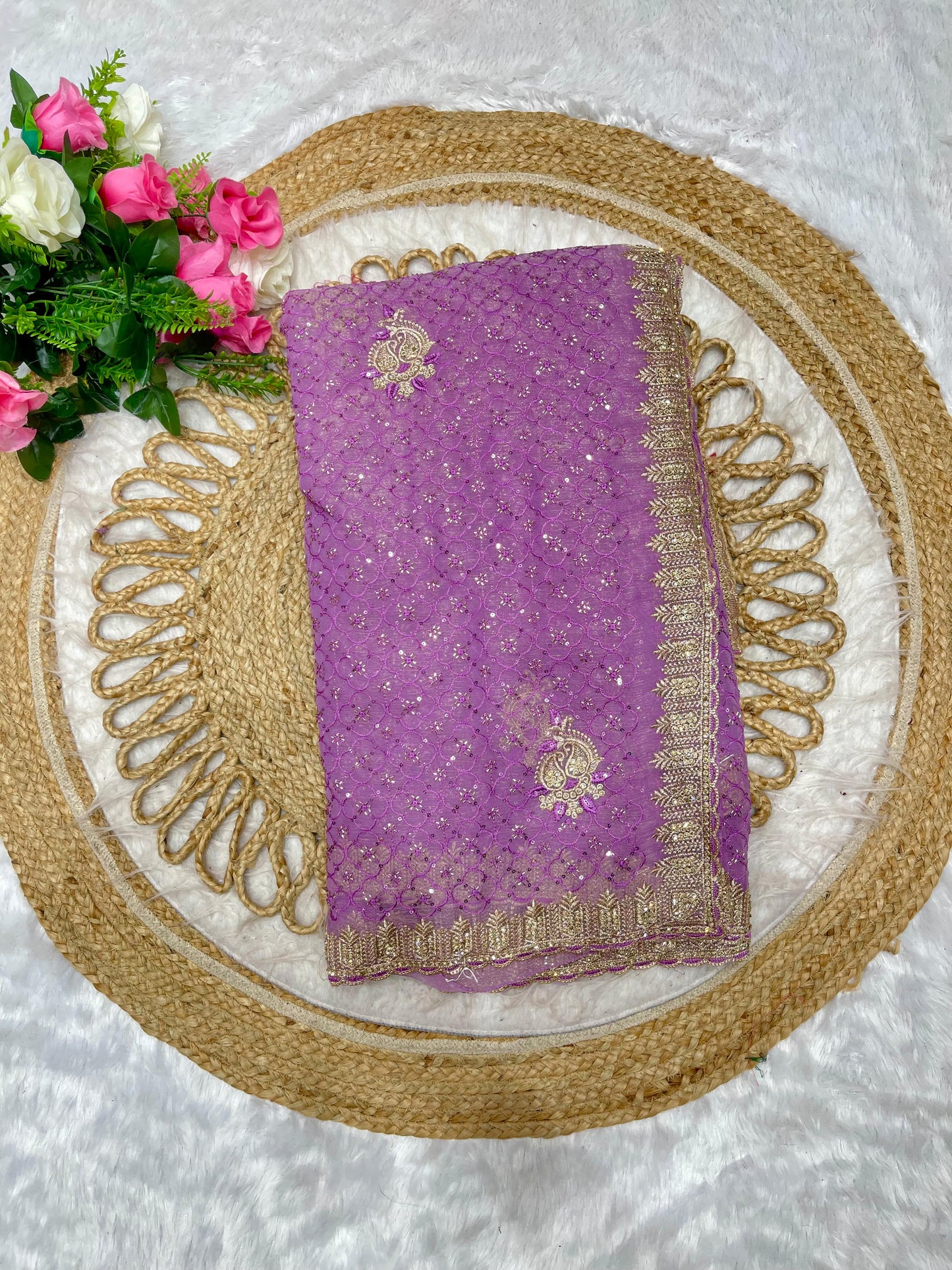 BS-RAJSHREE-2 FENDI SAREE WITH SUPER HEAVY EMBORIDERY WORK WITH BOX THREAD WORK ON BODY WITH SEQUENCE WORK