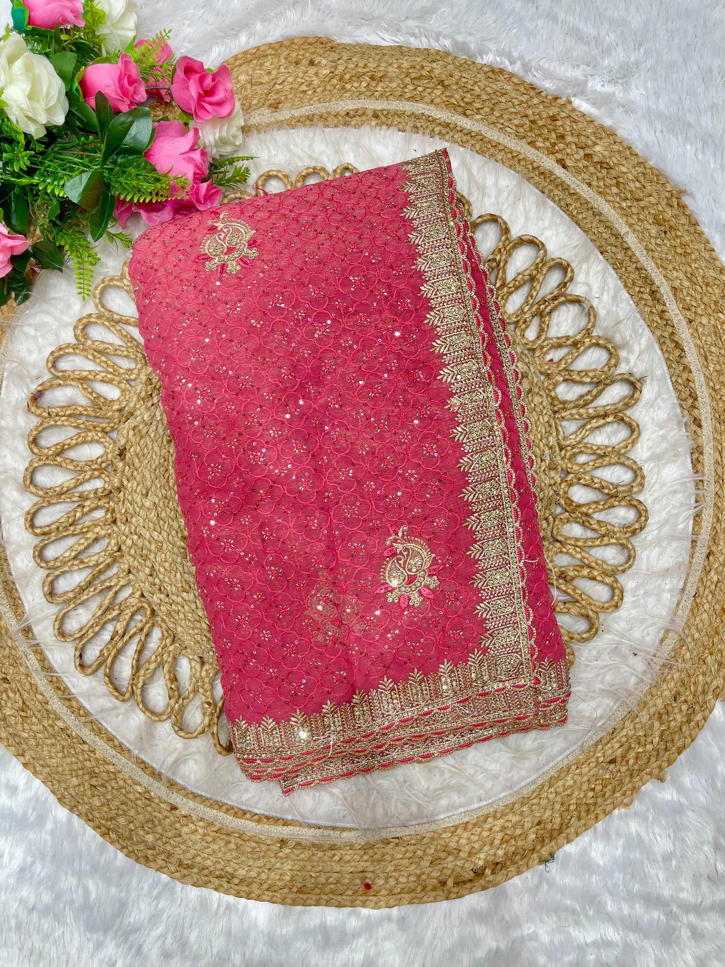 BS-RAJSHREE-2 FENDI SAREE WITH SUPER HEAVY EMBORIDERY WORK WITH BOX THREAD WORK ON BODY WITH SEQUENCE WORK