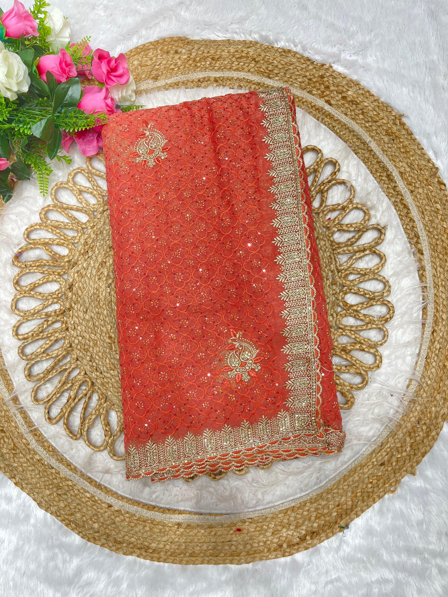 BS-RAJSHREE-2 FENDI SAREE WITH SUPER HEAVY EMBORIDERY WORK WITH BOX THREAD WORK ON BODY WITH SEQUENCE WORK