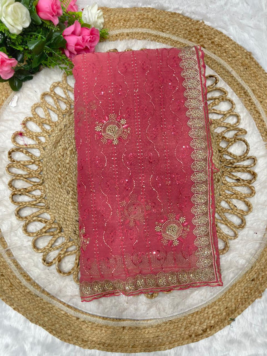 BS-JALWA FENDI SAREE WITH SUPER HEAVY EMBORIDERY WORK WITH BOX THREAD WORK ON BODY WITH SEQUENCE WORK