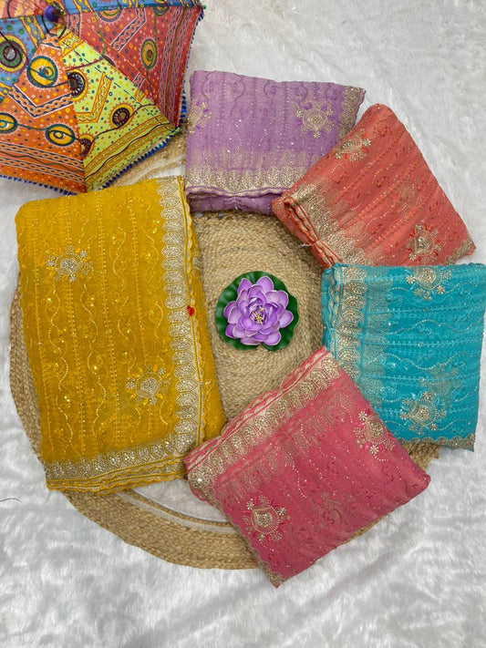 BS-JALWA FENDI SAREE WITH SUPER HEAVY EMBORIDERY WORK WITH BOX THREAD WORK ON BODY WITH SEQUENCE WORK