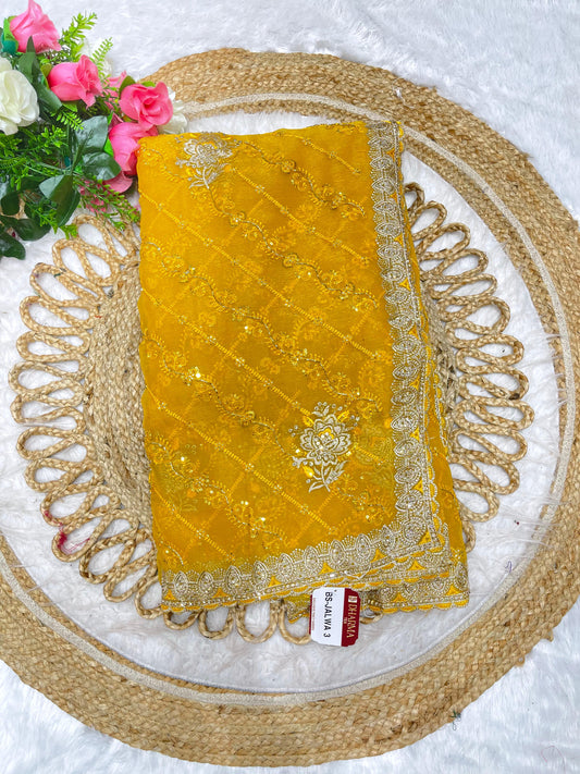 BS-JALWA-3 FENDI SAREE WITH SUPER HEAVY EMBORIDERY WORK WITH BOX THREAD WORK ON BODY WITH SEQUENCE WORK