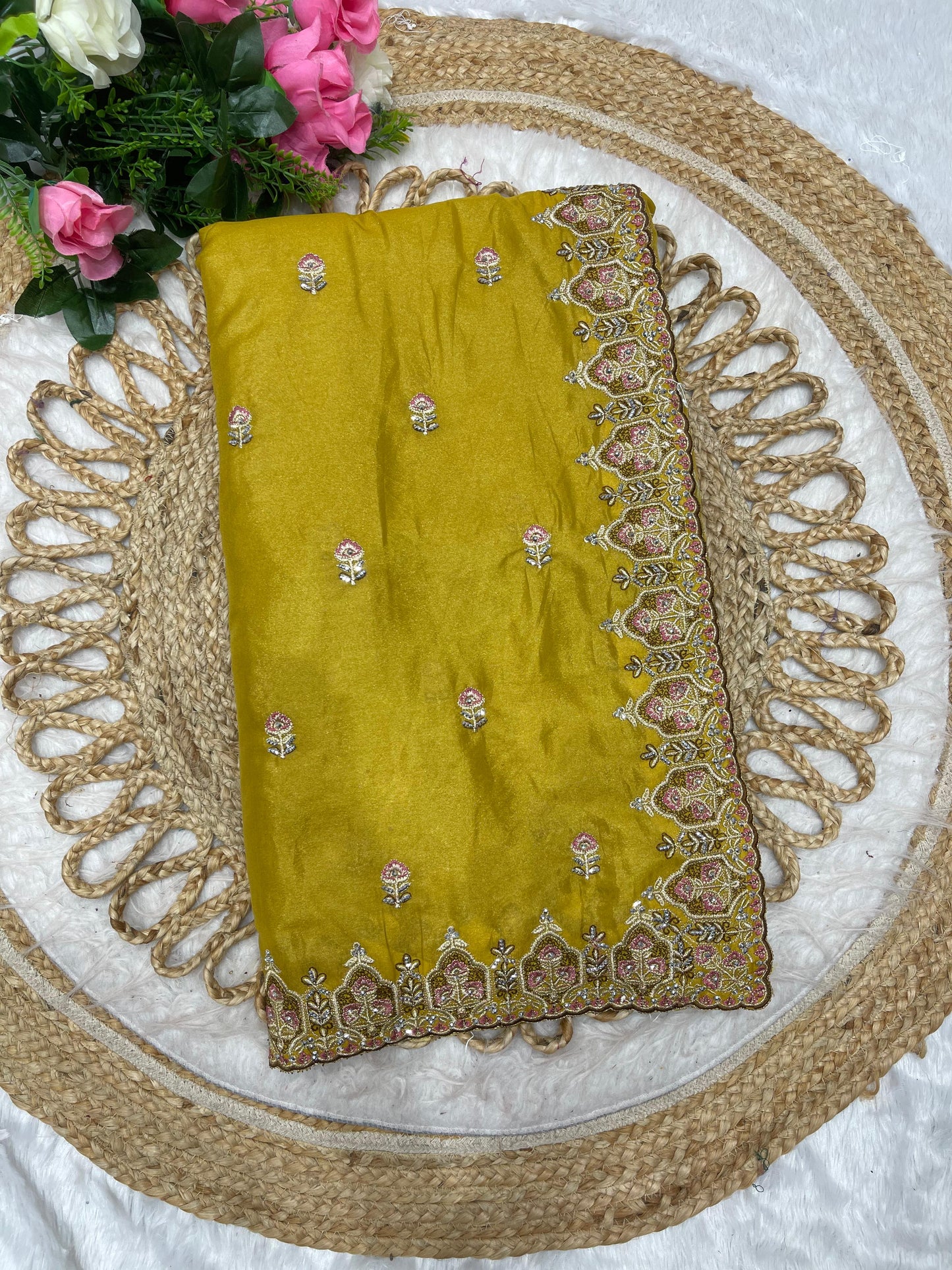 BS-JEEVAN SATHI CHOCLATE SAREE WITH SUPER HEAVY EMBORIDERY WORK WITH THREAD WORK  WITH JARKAN WORKCHOCALTE