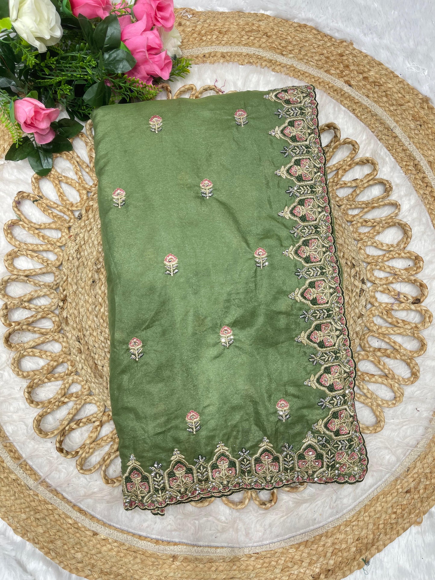 BS-JEEVAN SATHI CHOCLATE SAREE WITH SUPER HEAVY EMBORIDERY WORK WITH THREAD WORK  WITH JARKAN WORKCHOCALTE