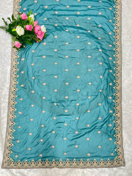 BS-JEEVAN SATHI CHOCLATE SAREE WITH SUPER HEAVY EMBORIDERY WORK WITH THREAD WORK  WITH JARKAN WORKCHOCALTE