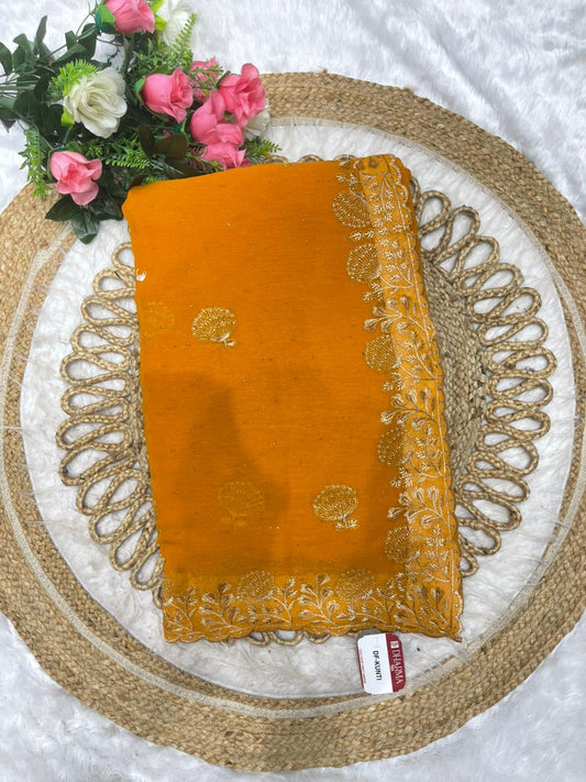 DF-KUNTI SIMMER SAREE WITH BEAUTIFUL HEAVY EMBORIDERY WORK WITH SIROSKI WORK