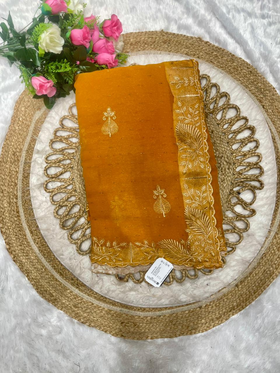 DF-JAPMALA SIMMER SAREE WITH BEAUTIFUL HEAVY EMBORIDERY WORK WITH SIROSKI WORK