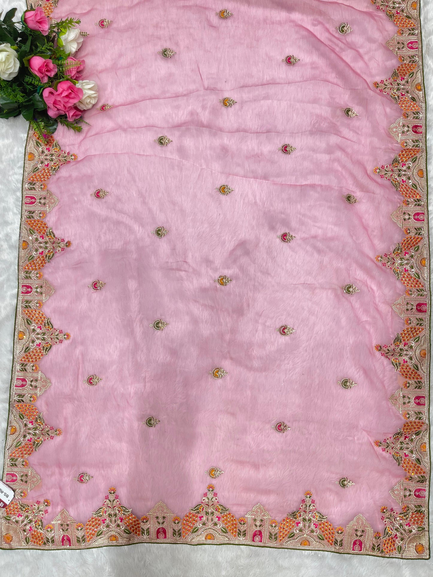 BS-REVATI Vari Chiffon saree with heavy multi thread work with peacock deisgn with diamond work all pestal matching