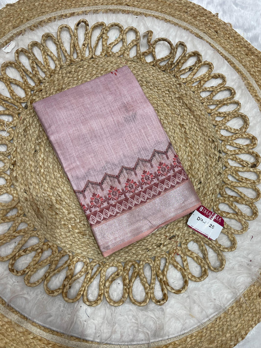 DP-4029 HEAVY LINEN DIGITAL PRINT SAREE WITH BEAUTIFUL PALLU WITH IKKAT PRINT