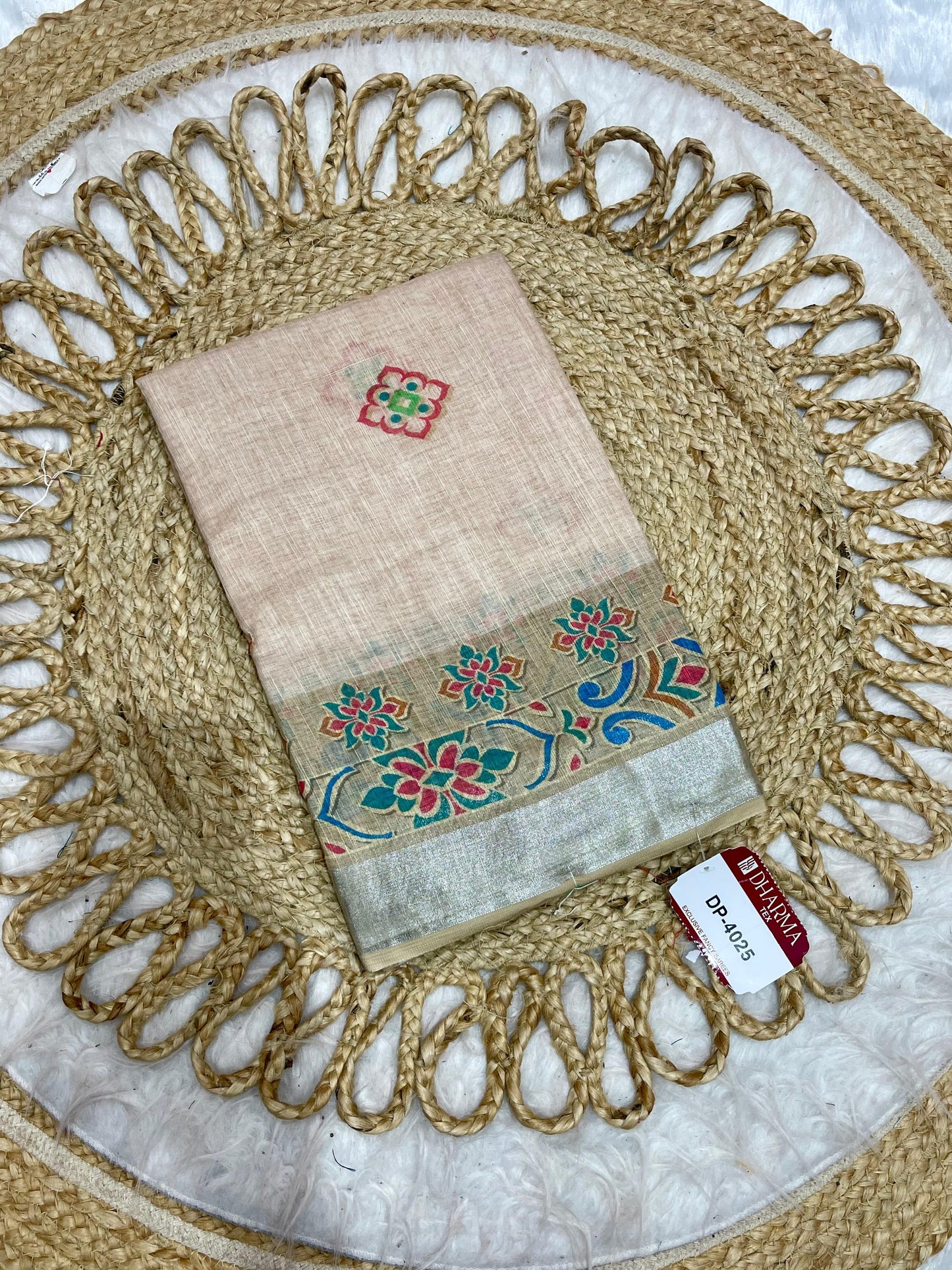 DP-4029 HEAVY LINEN DIGITAL PRINT SAREE WITH BEAUTIFUL PALLU WITH IKKAT PRINT