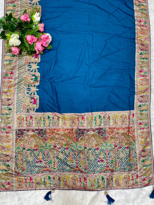 AJ-PASHMINA-GOA PURE PASHMINA DYEABLE SAREE WITH HEAVY WORK WITH RICH PALLU DESIGN WITH PIPING BORDER