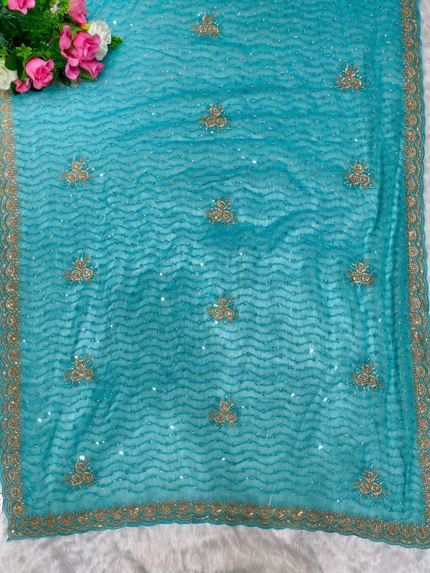 BS-JALWA-2 FENDI SAREE WITH SUPER HEAVY EMBORIDERY WORK WITH BOX THREAD WORK ON BODY WITH SEQUENCE WORK